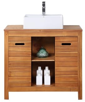 Vente-unique - Meuble de Salle de Bain en Bois d'acacia avec Simple Vasque - 90 cm - PULUKAN