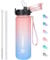 GOPPUS 500ml/17oz Kids Water Bottles with Straw Tritan Childrens Bottle with Flip Top Lid BPA Free Measured Drinks Bottles with Strap for School Girls Boys Sports Reusable Time Markings Leakproof