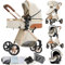 Prokoke Kinderwagen 3 in 1, Buggy mit Umkehrbarem Zwei-Wege-Schub, Kinderwagen mit Rahmen Aluminiumlegierung, Kombikinderwagen 3 in 1 mit Einem Klick Faltbar Baby Kleinkind Neugeborene (Creamy White)