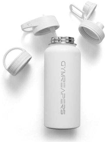 Gymreapers Isolierte Wasserflasche mit Strohhalm, 900 ml, Edelstahl, BPA-frei, doppelwandig, Vakuum, kalt, heiß, auslaufsicher, für Reisen, Sport, Fitnessstudio, Schule und Workout