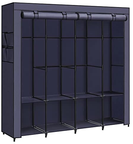 SONGMICS Armario, 4 Barras de Ropa, Estantes, 4 Bolsillos Laterales, Almacenamiento, de Tela, Perchero, Plegable, 45 x 170 x 167 cm, Azul Oscuro RYG094I02