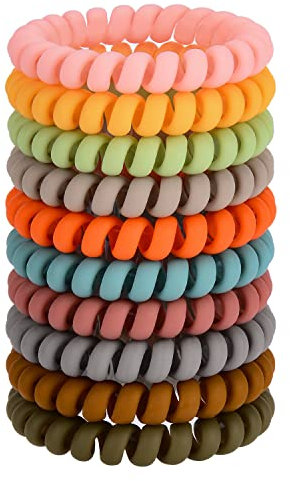 JessLab Spirale Haargummis, 10 Stück Spurlos Telefonkabel Haargummis für Pferdeschwanz, Kunststoffspulen-Haarbänder für Frauen und Mädchen, Farblich Sortiert (#19)