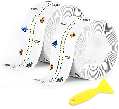 2 Rouleaux Joint Salle de Bain, Ruban Auto-adhésif Anti-moisissure Cuisine Ruban D'Étanchéité, Bande de Calfeutrage PVC Imperméable Anti-Fuite Adapté À De Salle De Bains, Toilettes, Salle de Bains