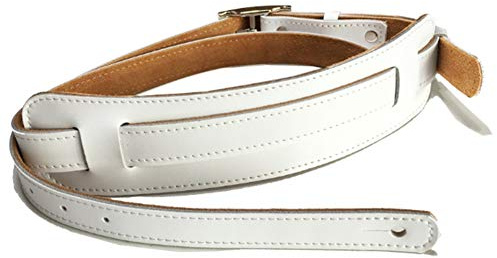 Durable Leather and Metal Buckle Electric Guitar Strap Belt Shoulder Pad Adjustable Vintage Guitar Straps-White Color