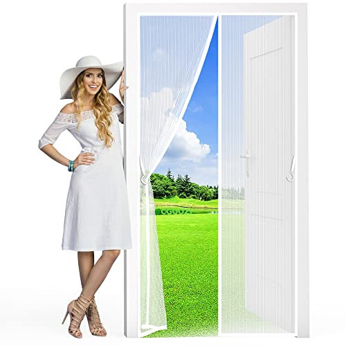 Tenda Zanzariera Magnetica Finestra, 215 x 225 cm Zanzariera Porta Finestra Magnetica, Adsorbimento Magnetico Pieghevole Si Chiude da Sola, per Porte da Balcone Cantine Bianco