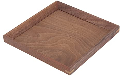 Black Walnut Wood Ottoman Tray, Rustic Wooden Serving Tray with Handle Coffee Table Tea Tray Vintage Decorative Platters for Breakfast(Square,S)