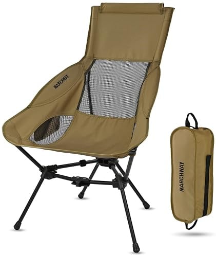 MARCHWAY Lightweight High Back Folding Camping Chair with Head Support | 3.7 lbs, Supports 330 lbs, Stable Triangular Base, Portable Compact for Hiking, Backpacking, Travel, Picnic, Beach, Festival