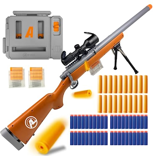 AGM MASTECH M24 Weiche Schaumstoff-Spielzeugpistole, Design mit auswerfenden Patronenhülsen, verbessertes Zielfernrohr, Dartlader, 40 weiche Schaumstoff-Darts, 20 Patronenhülsen, 2 Magazine.