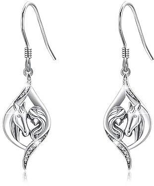 Mädchen und Pferd Ohrringe 925 Sterling Silber Pferd Ohrhänger Twisted Ohrringe Hängend Pferd Schmuck Für Frauen Mädchen Pferde Liebhaber, mit Zirkonia
