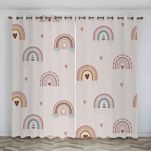 Boceoey Vorhang Blickdicht Regenbogen Vorhänge mit ösen, Verdunklungsvorhänge für Wohnzimmer Schlafzimmer, Gardinen Karikatur Thermovorhang ösenvorhang 2er Set, H175xB140 cm