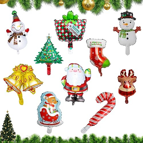 TYFYH 10 globos de aluminio de Navidad, globos de helio de Navidad, globo de Papá Noel, globo de campanas, globo de helio de alce, árbol de Navidad (globo tridimensional de Navidad)