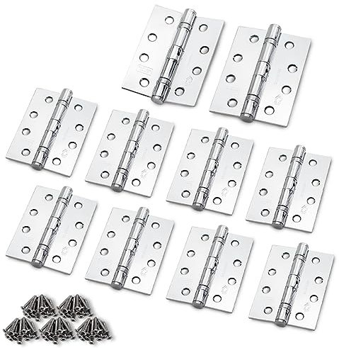 Bwintech 5 Pairs 100 x 75 x 2.7mm (4 inch) Polished Chrome Hinge for Fire Door, Steel Fire Rated Internal Door Hinges, Ball Bearing Hinge for Internal Use in Residential and Commercial Buildings