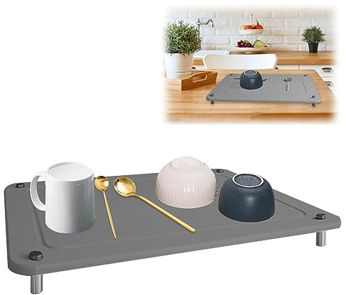 Qivine Tapis Egouttoir Vaisselle en Terre de Diatomée, 40 x 30 cmTapis Aabsorbant Vaisselle, Tapis Evier Cuisine Résistant à la Chaleur et Antidérapant, pour Cuisine, Comptoir, Bar (Gris)