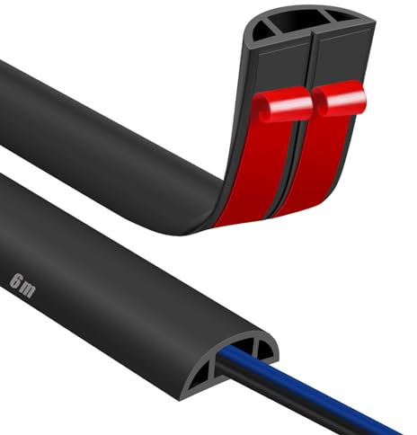 Kabelkanal Selbstklebend Boden Kabelbrücke 6M Fussboden Kabelkanal Flexibler PVC Bodenkabelschutz, Kabelabdeckung zum Büro, Konzert usw, Kabelschutz und Verhinderung von Stolperfallen Schwarz