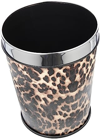 MAGICLULU Retro Style Bathroom Waste Bin Practical Leopard Print Trash Can for Home and Office Stainless Steel Ring Design Multi-function Garbage Storage