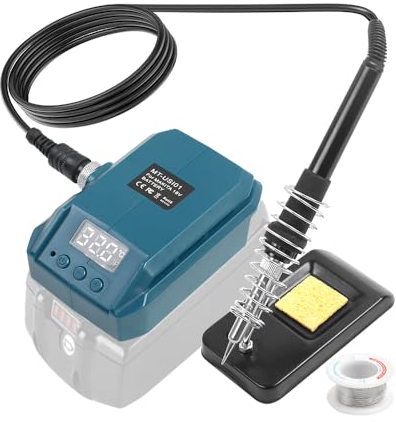 Akku Lötkolben Set,Cordless Lötkolben mit Reinigungsschwamm,Tragbar Lötkolben Einstellbare Temperatur Superschnelles Aufheizen für Elektronisches Löten Kit, Heißschneider, Brandmalerei(Ohne Akku)
