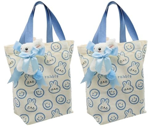 2 Stück Ostertüten Zum Befüllen, Kinder Osterhasen Tasche, Niedlich Leinwand Hasenbeutel, Ostergeschenktaschen, Osterkörbchen-Blau