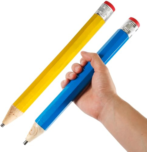 XIHIRCD 2 Stück 33,5 cm Holz Jumbo Bleistifte, Blau und Gelb Großer Spielzeugbleistift mit Kappe Radiergummi, Großer Bleistift Lustiger Großer Neuartiger Bleistift für Kinder, Schule, Zuhause, Büro