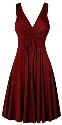 SoLu DAY8 Robe Femme Ete Mi-Longue Fluide de Soirée Chic Sexy Dos Nu Décolleté Col V Uni Midi Vintage Rétro Cocktail Grande Taille Plage sans Manches Casual