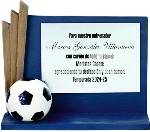 Regalo Entrenador Fútbol placa agradecimiento grabada con dedicatoria del equipo