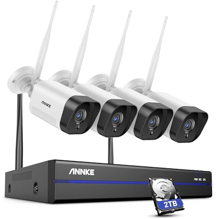 ANNKE 3MP Funk Überwachungskamera Set Aussen 10CH 5MP NVR mit 4X 3MP WiFi Kameras Videoüberwachungs Set mit 2TB Festplatte, 2-Wege-Audio, Personenerkennung, IP66 Wetterfest, Kompatibel mit Alexa
