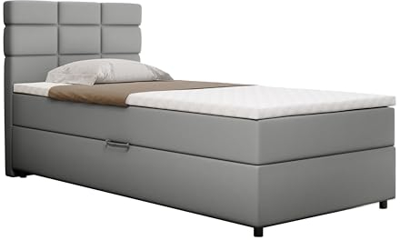 Boxspringbett Reve, 100x200 Polsterbett mit Bettkast und Topper-hellgrau