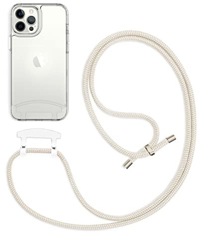 doqui Handyhülle mit abnehmbarem Band | Flexible Handykette verstellbar | Clear-Pearl (iPhone 12/12 Pro)