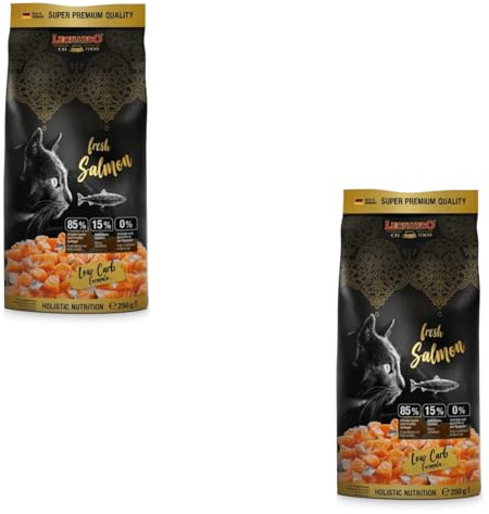 LEONARDO Fresh Salmon | Doppelpack | 2 x 250 g | Getreidefreies Trockenfutter für Katzen | Mit frischem Lachs und Geflügel | Enthält Gemüse, Beeren, Kräuter und Oliven-Extrakt