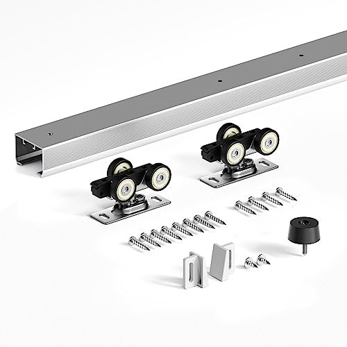 FINOSEN 4FT Commercial Grade Sliding Pocket Door Hardware Track Kit,Top Mount,Heavy Duty,Smoothly and Quite,Easy to Install,Aluminum(Door is not Included)