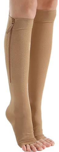 Mdrcg Venen Kompressionsstrümpfe Mit Reißverschluss,20-30 mmHg Klasse 2 Stützstrümpfe Mit Reißverschluss Für Krampfadern Ödeme Schwangere,Hautfarbe,XXL