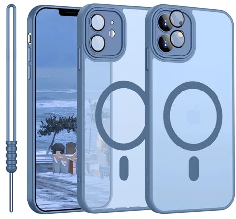 YUANDMI iPhone 12 Hülle mit MagSafe, Hanyhülle iPhone 12 Magnetisch Leicht Dünn Matte Touch Kameraschutz, Kratzfeste Anti-Gelb rutschfest Kratzfest Schutz Stoßfest Hülle für iPhone 12 Hell Blau