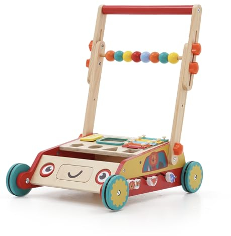 Holz Lauflernwagen,Baby Lauflernhilfe,Baby Walker Spielzeug für Kinder, Kann Falten und Höhe verstellen Geschenk für Jungen Bambino Walker in Legno Push Walker 12Months+