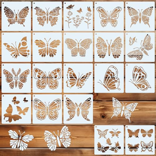 BFJ 20 Piece Butterfly Stencils for Painting Reusable Spring Stencils Template 15cm for Craft Fabric Wood Furniture Floors Wall Home Decor