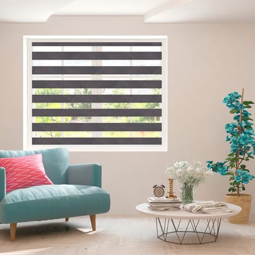 Zebra Blind - Day and Night Roller Blinds, Elegant and Durable Zebra Roller Blinds for Bedroom, Kitchen, and Office, Easy to Clean, 150 cm Drop, Anthracite Grey, 90cm Width