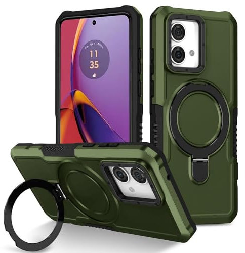 Wigento Für Motorola Moto G84 5G Armor Magnet Ring Cover Handy Hülle Tasche Cover Grün