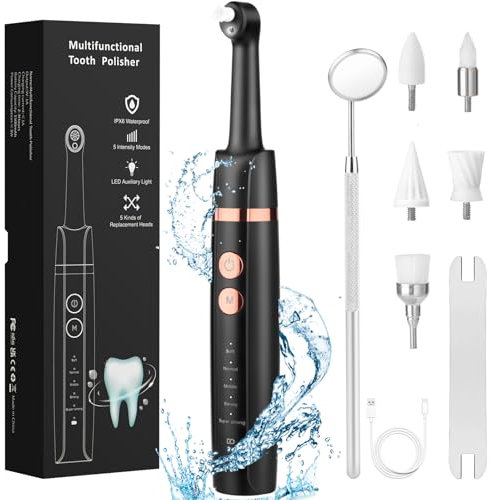 Kit de Blanchiment des Dents Blanchiment Dentaire Électrique Tartre Dentaire Nettoyage Polisseuse Dentaire Detartrage Dentaire Polissage Dentaire Electrique 5 Modes Rechargeable Polisseur Dentaire