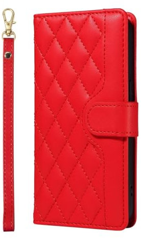ILING Cover per HONOR Magic 6 Lite 5G, Custodia a Premium Pelle PU Portafoglio Caso, Elegante Antiurto Flip Cover con Slot per Scheda/Funzione di Supporto/RFID Blocking (Rosso)