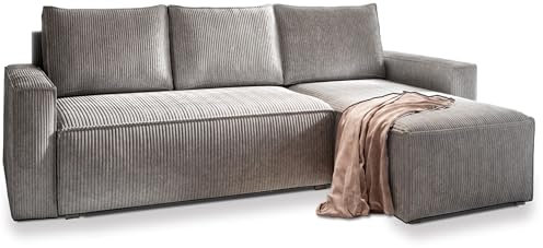 Masseno Ecksofa POTARO mit Schlaffunktion L-Form, Sofa mit Bettkasten, Wohnzimmersofa, Couch, Soffa, Bettsofa, Couchgarnitur- Hellgrau, POSO 55