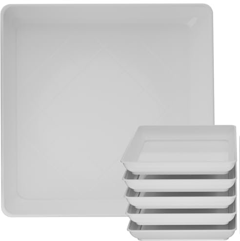 Tectsia Square Plant Saucer 36cm 14 Inch 5 Pack, Planter Trays for Flower Pots, Plant Water Catcher Drip Dishes, Plastic Bottom Watering Plates Indoors and Outdoors - White