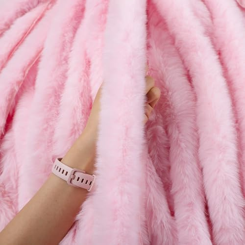 WANYI Kunstfell zum Basteln 5CM Kunstpelz Kunstfell Band Plüsch Fell Stoff Langhaarplüsch Meterware für DIY-Handwerksnähen, Kleidung, Gardinen, Weihnachtsschmuck, Geschenkdekoration (1M, Rosa)