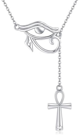 DAYLINLOVE Auge des Horus mit Ankh Halskette 925 Sterling Silber Ankh Kreuz Halskette Auge des Horus Anhänger Halsketten Altägyptischer Schmuck Geschenke für Frauen