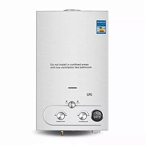 DMETE Scaldabagno Senza Serbatoio 6L GPL Gas Propano Istantaneo Tankless 12KW Riscaldatore di Acqua Calda Caldaia in Acciaio Inox Riscaldatore di Acqua A Gas sotto Il lavello della Cucina Domestica