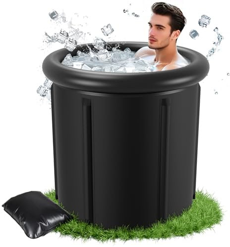 ISOISL Tonneau de bain de glace, 80 cm, pliable, 390 l, avec couvercle, pour bain de glace à la maison, kit de thérapie par le froid avec 5 couches isolantes, tonneau à glace mobile d'extérieur pour