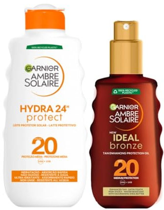 Garnier Ambre Solaire Körperschutzmilch LSF 20 200 ml und Ideal Bronze Bräunungsöl für den Körper LSF 20 150 ml