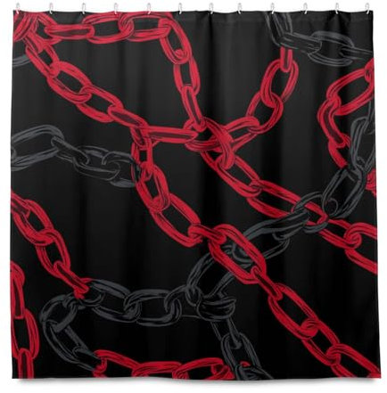 siphylline Duschvorhang aus Stoff, wasserdicht, mit Haken, 183 x 183 cm, schwarze und rote Kette, Gothic, Polyester, maschinenwaschbar, für Badezimmer, 183 x 183 cm