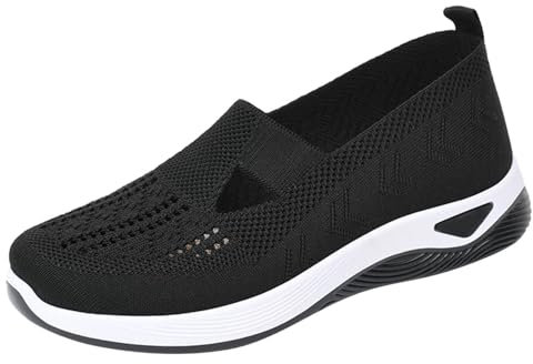 Clearance bargains Slip On Trainers Women Wide Fit Ladies Breathable Mesh Walking Running Shoes Comfortable Arch Support Soft Sole Athletic Tennis Wedge Trainers for Women Black 6.5