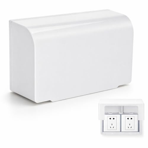 Double Socket Waterproof Cover Box - Self-Adhesive 86 Type Protective Case, Waterproof Outlet Box Cover, Bathroom Socket Protector Adhesive Type for Home (White)