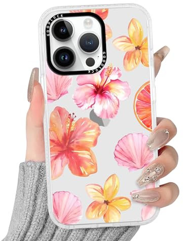 Yoedge Transparent Handyhülle für iPhone 15 Pro Hülle, Aesthetic Hibiskus Blumen Sommer Muster Niedlich Muschel Design Mädchen Geschenk Schutzhülle,Silikon Case Cover für iPhone 15Pro 6,1,Rosa Flower