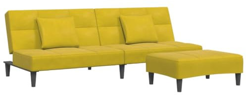 vidaXL Schlafsofa 2 Sitzer mit Fußhocker, Bettsofa mit Holzrahmen, Tagesbett für Wohnzimmer, Schlafcouch Klappsofa, Modern, Gelb Samt