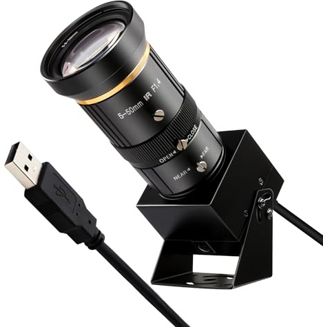 SVPRO Caméra USB 5 MP 30 FPS avec téléobjectif 5-50 mm, zoom optique 10x, mise au point manuelle pour macro et longue distance, caméra d'ordinateur à faible luminosité avec capteur IMX335 pour Windows